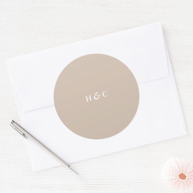 Beige Simple Plain Modern Wedding Classic Round Sticker (Envelope)