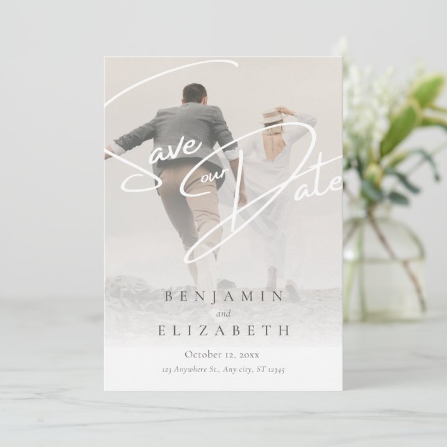 Beige Simple Romantic Save the Date Card (Standing Front)