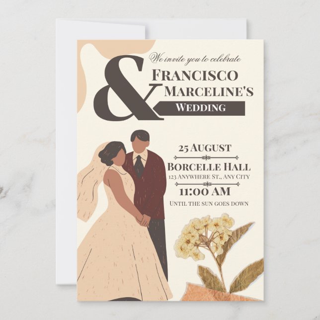 Beige Simple Scrapbook Wedding Invitation (Front)