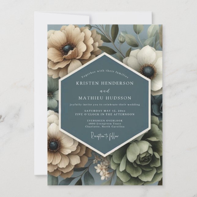 Beige Slate Muted Flora Wedding Invitation (Front)