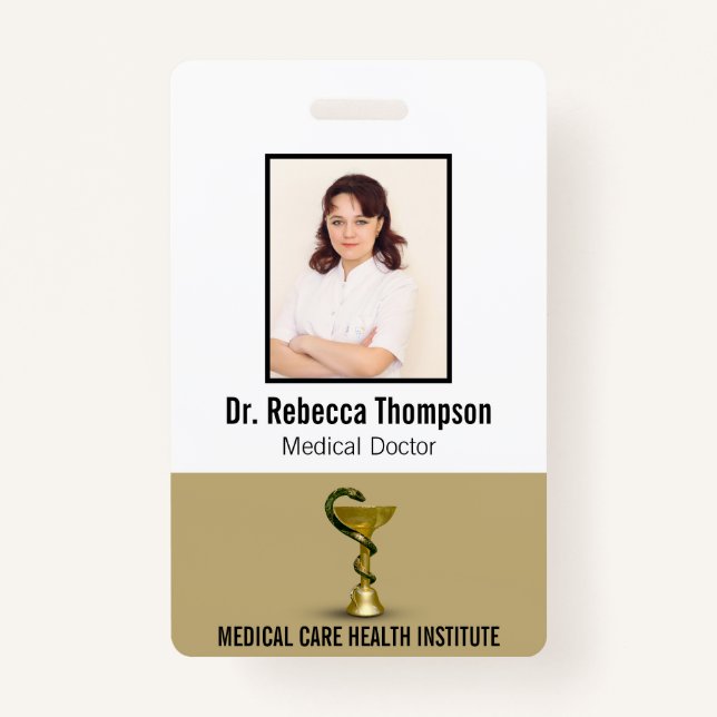 Beige Snake Bowl Hygieia Gold Medical Photo ID Badge (Front)