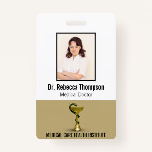 Beige Snake Bowl Hygieia Gold Medical Photo ID ID Badge