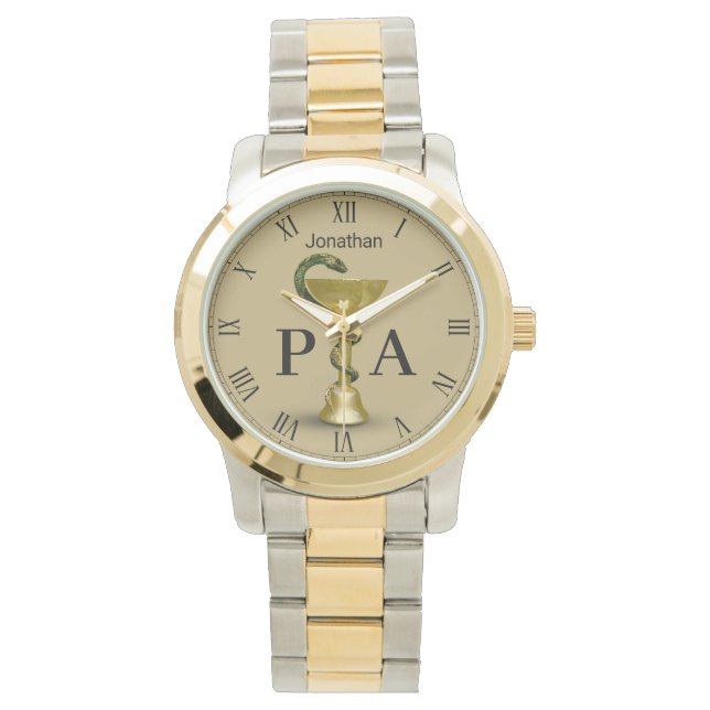 Beige Snake Bowl Medical Gold Physician Assistant Watch (Front)