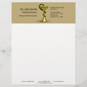Beige Snake Bowl Medical Hygieia Gold Caduceus Custom Letterhead