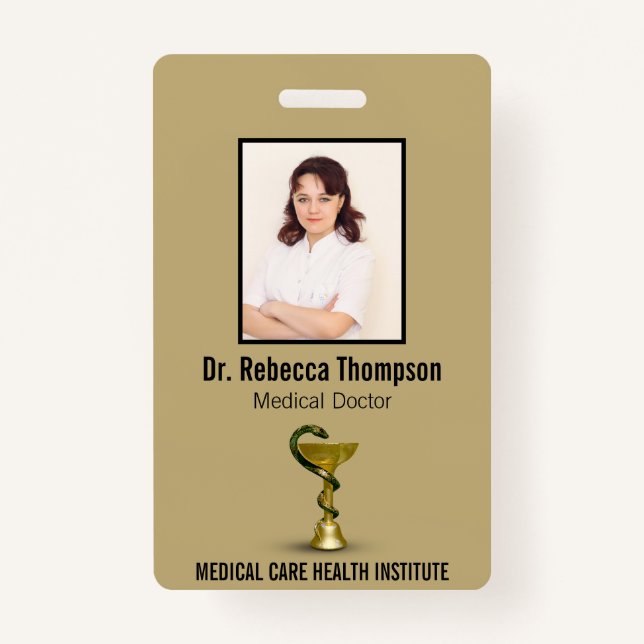 Beige Snake Medical Bowl Hygieia Gold Photo ID ID Badge (Front)
