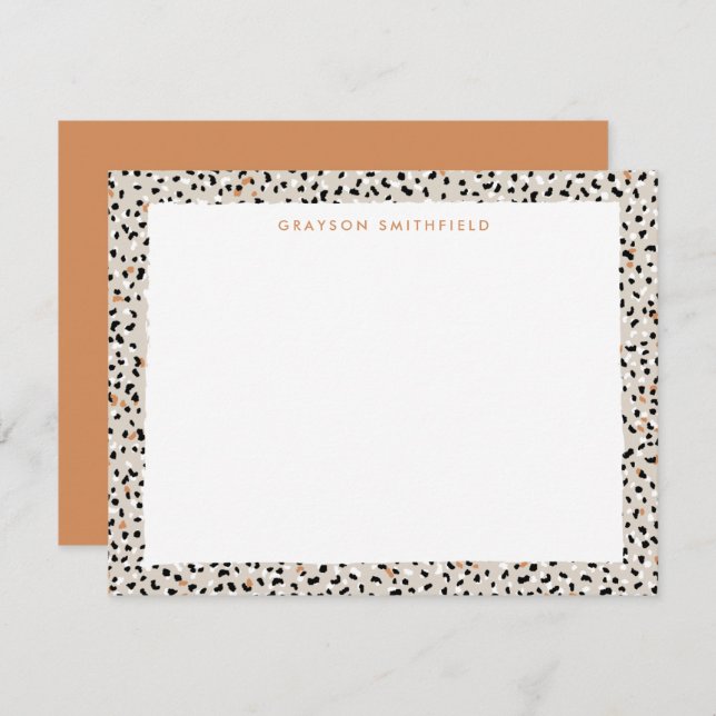 Beige Snow Leopard Print Personal Stationery Card (Front/Back)