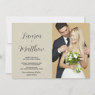 Beige Snow Wedding Invitations with photo