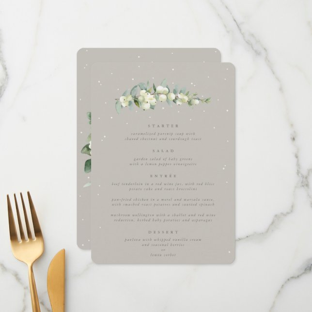 Beige Snowberry+Eucalyptus 4 Course Wedding Menu (Front/Back In Situ)