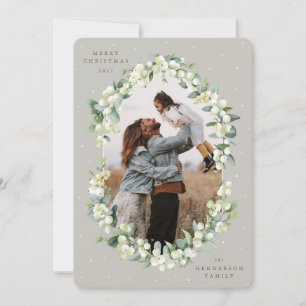 Beige Snowberry+Eucalyptus Christmas Photo Holiday Card