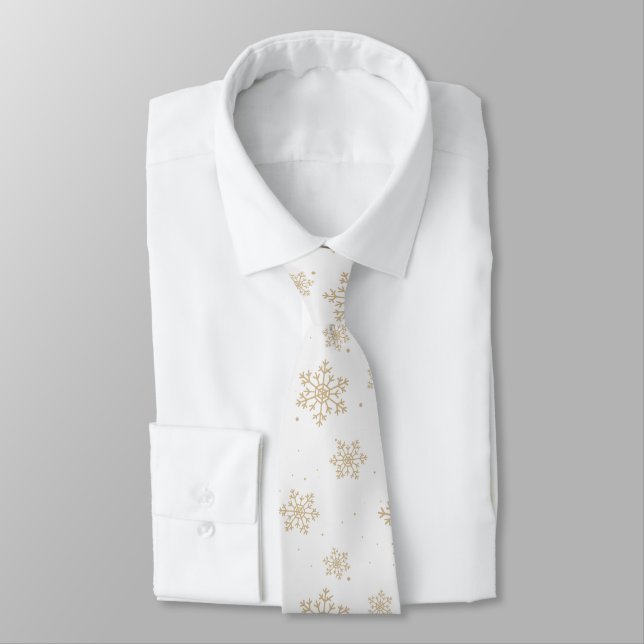 Beige Snowflakes Festive Holiday Tie (Tied)