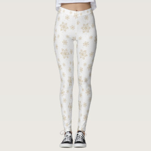 Beige Snowflakes Pattern Leggings