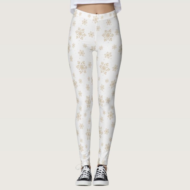 Beige Snowflakes Pattern Leggings (Front)