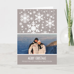 Beige Snowflakes Stars Photo Greeting Card