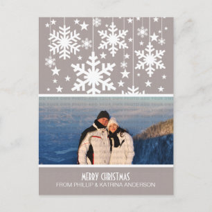 Beige Snowflakes Stars Photo Postcard