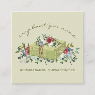 Beige Soap Boutique Green traditional Square Business Card