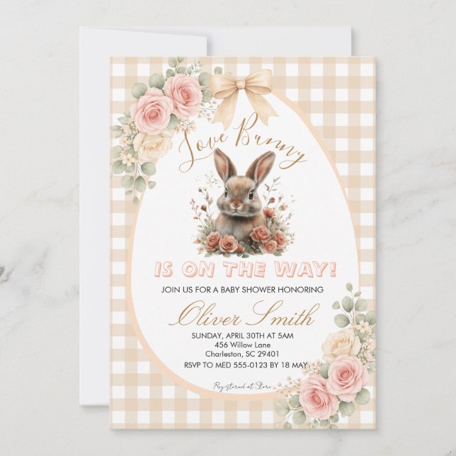 Beige Some Bunny is on the Way Baby Shower Invitation (Front)
