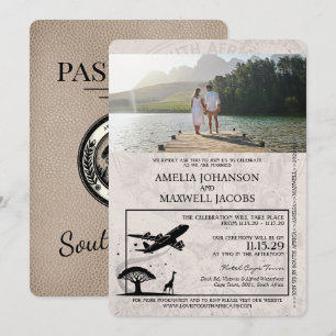 Beige South Africa Passport Wedding Invitation