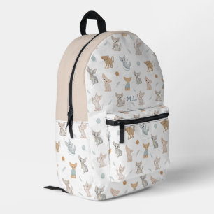Beige Sphynx Cat Pattern Custom Monogram Kids Printed Backpack