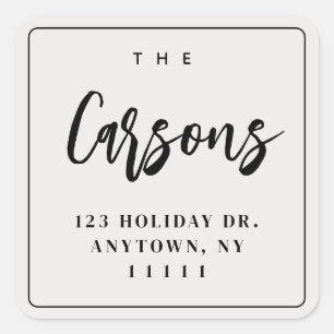 Beige Square Modern Script Return Address Label
