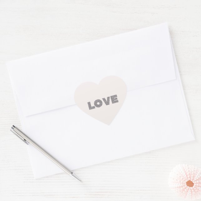 Beige Stone Silver Glitter Love Heart Sticker (Envelope)