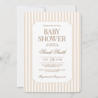 Beige Stripe Baby Shower Neutral Invitation