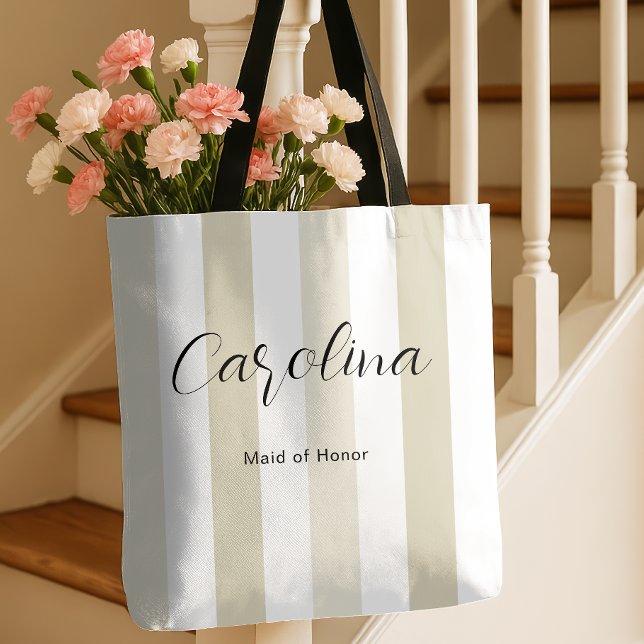 Beige Stripe Bridesmaid Bridal Party Bachelorette  Tote Bag (Creator Uploaded)
