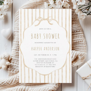 Beige Stripe with Frame Gender Neutral Baby Shower Invitation