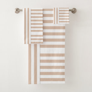 beige striped bath towel set