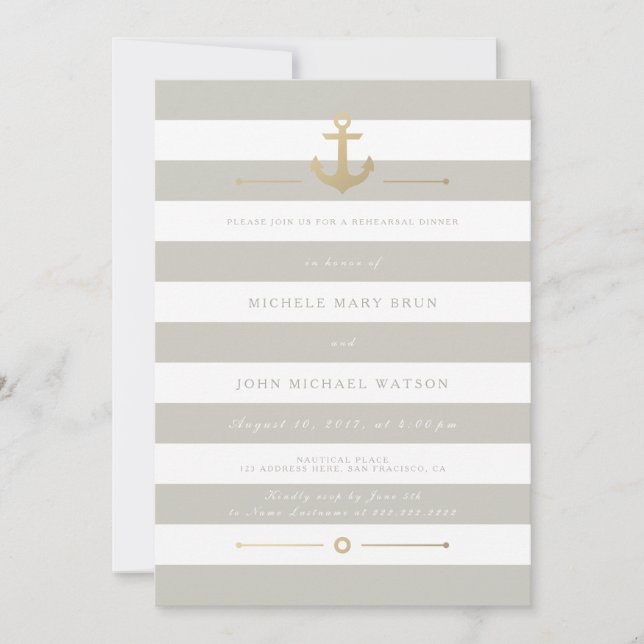 Beige Striped Nautical Rehearsal Dinner Invite (Front)