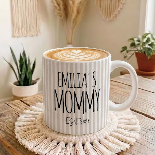 Beige Striped Pastel Mommy Daddy New Mom Custom Coffee Mug