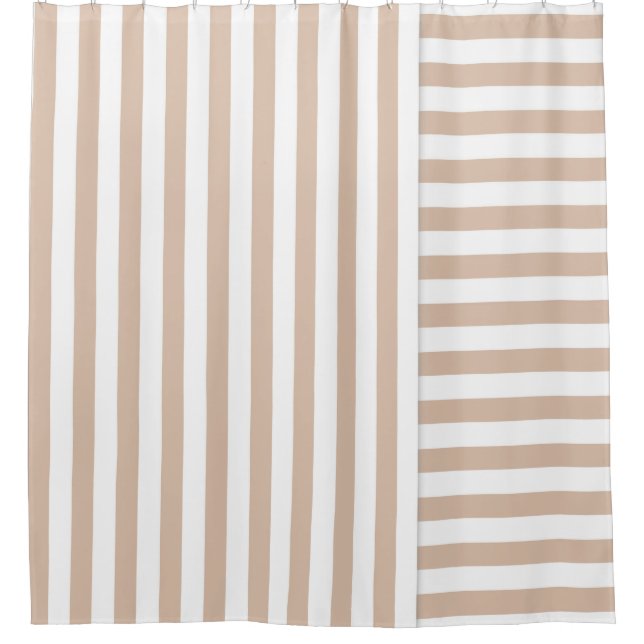 beige striped shower curtain (Front)