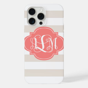 Beige Stripes and Coral Monogram iPhone 15 Pro Max Case