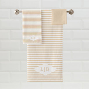 Beige Stripes Initials Bath Towel Set