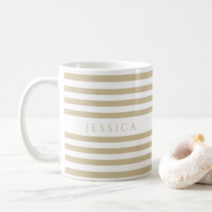 Beige Stripes Pattern Name Coffee Mug