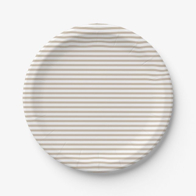 Beige stripes white background pattern party paper plate (Front)