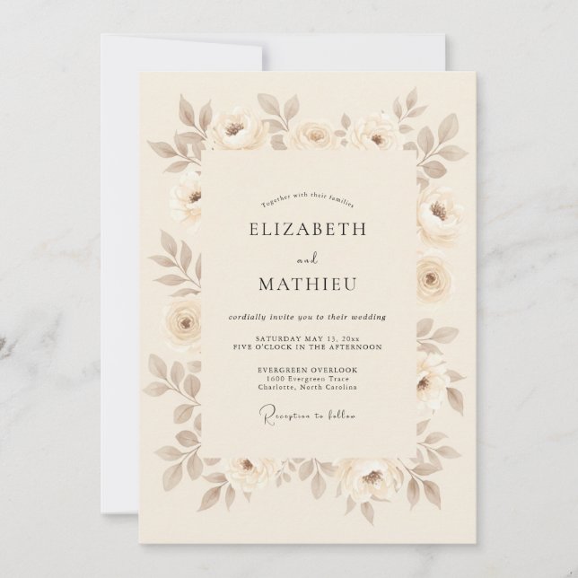 Beige Subtle Vintage Wedding Invitation (Front)