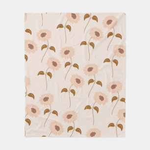 Beige Sunflower Tropical Floral Botanical Spring  Fleece Blanket