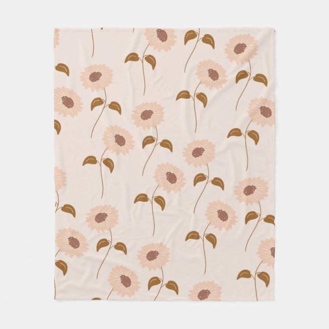 Beige Sunflower Tropical Floral Botanical Spring  Fleece Blanket (Front)