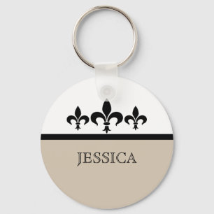 Beige Swanky Fleur De Lis Keychain