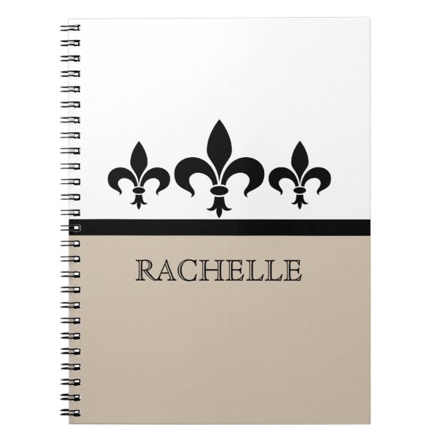 Beige Swanky Fleur De Lis Notebook (Front)