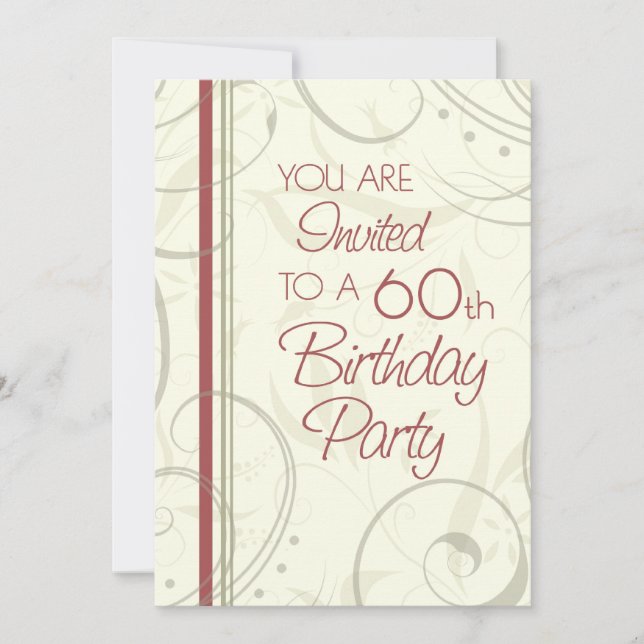 Beige Swirls 60th Birthday Party Invitation Cards (Front)