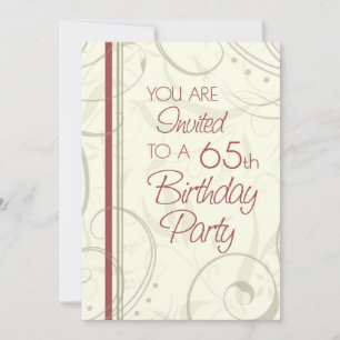 Beige Swirls 65th Birthday Party Invitation Cards