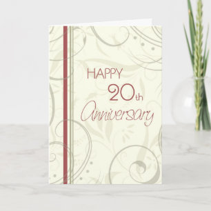 Beige Swirls Happy 20th Wedding Anniversary Card