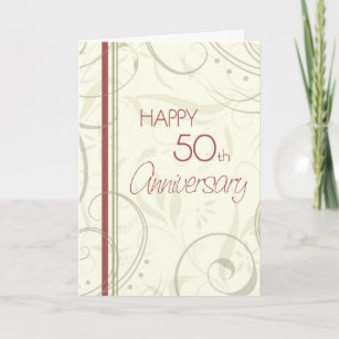 Beige Swirls Happy 50th Wedding Anniversary Card