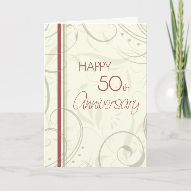 Beige Swirls Happy 50th Wedding Anniversary Card (Front)