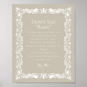 Beige Talavera Tile Dont Say Baby Shower Game Poster