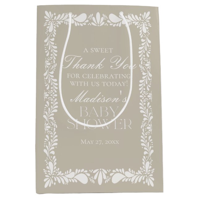 Beige Talavera Tile Fiesta Baby Shower Favours Medium Gift Bag (Front)