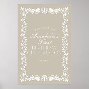 Beige Talavera Tile Fiesta Birthday Party Welcome Poster