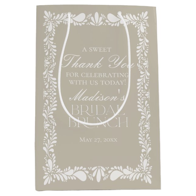 Beige Talavera Tile Fiesta Bridal Brunch Favours Medium Gift Bag (Front)