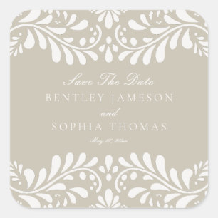 Beige Talavera Tile Fiesta Save the Date Envelope Square Sticker